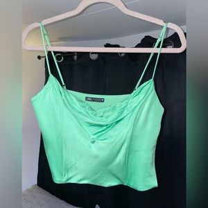 ZARA green cowl neck crop top